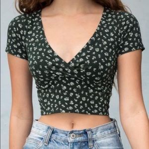 Brandy Melville Green Floral Amara top